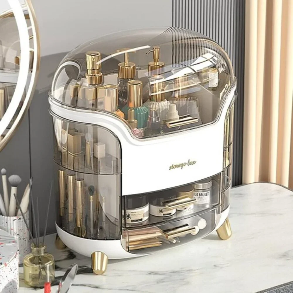 Portable White Luxury Makeup Case, Dustproof Cosmetic & Jewelry Organizer Box